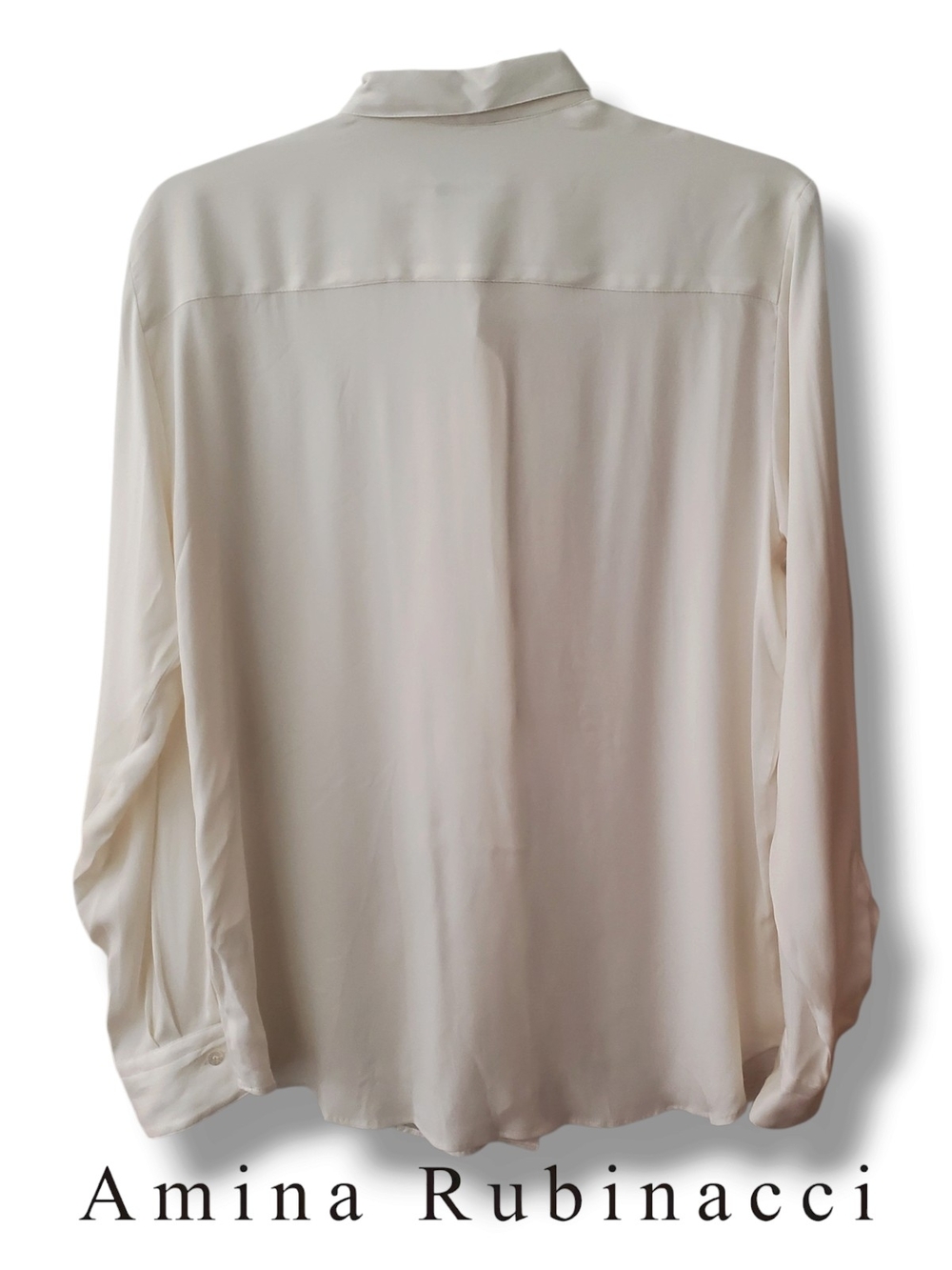 Amina Rubinacci Italy Cream Ruffle Silk Blend Blouse Top IT 48 US 12 - Picture 2 of 11